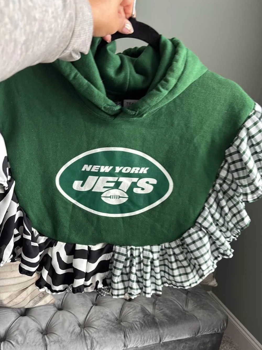 NEW! NEW YORK NY JETS Football 🏈 Custom Upcycled Hoodie Poncho